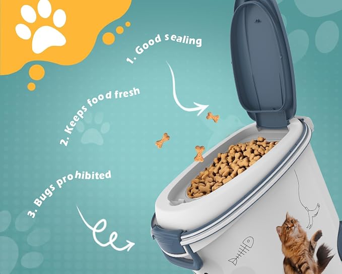 DRATO Pet Food Storage Container with Wheels Resin 30LB Capacity Dog Food Container with Slow Feeder Bowl and Scoop Easy to Move to Keep Food Fresh for Dogs, Cats, Birds - Image 6