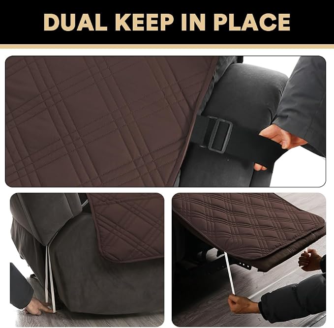 PrinceDeco Recliner Cover 100% Waterproof Couch Cover Sofa Cover for Living Room Water Resistant Furniture Protector with Elastic Straps for Pets Dog(Recliner28,Brown) - Image 5