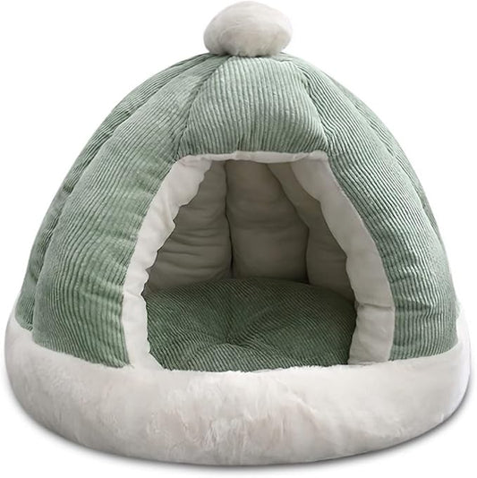 Cat Cave Bed, Cat Tent Bed House with Removable Washable Cushion, Soft Plush Cat Igloo Bed, Improve Sleep, Pet Bed for Kitten and Puppy(S, Green) by BOSERMEN