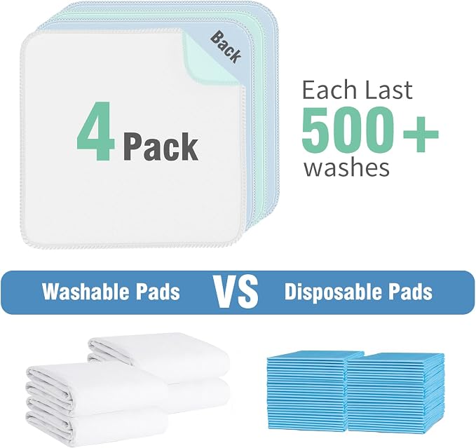 SCLOSE Washable Pee Pads for Dogs 4 Pack, 34" x 36" Waterproof Incontinence Bed Pads for Adults, Elderly and Kids, Nursing Pads, Chucks Pads, Super Asorbent Training Pads, Whelping Pads, Blue & Green - Image 6
