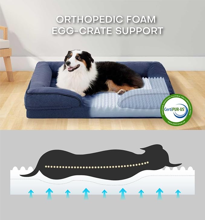 Made4pet Dog Bed Orthopedic Dog Sofa for Extra Large Dogs, Supportive Foam Pet Cushions Bed with Washable Removable Cover, Egg-Crate Foam, Waterproof Lining Bottom, Blue, 48 * 35 * 8 Inch - Image 4
