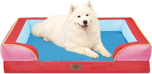 Comfort Expression Orthopedic Dog Beds for Large Sized Dog with Bolster | Waterproof Dog Couch Bed with Washable Cover & Non-Slip Bottom, Supportive Egg Crate Foam Large Pet Bed, 36x27 Inch by ComfortExpression