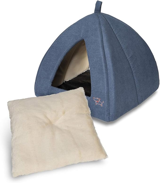 Best Pet Supplies Cat Bed for Indoor Cat, Domed Tent House with Removable Pillow, Covered Cat Cave for Small Dog, Puppies and All Breeds of Cats - Navy, 16 x 16 x H:14" - Image 2