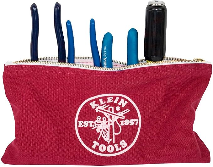 Klein Tools 5141 Zipper Tool Bag, Tool Pouch, Bank Deposit Canvas Utility Bag, 12.5 x 7-Inch, Brown/Black/Gray/Red 4-Pack - Image 6