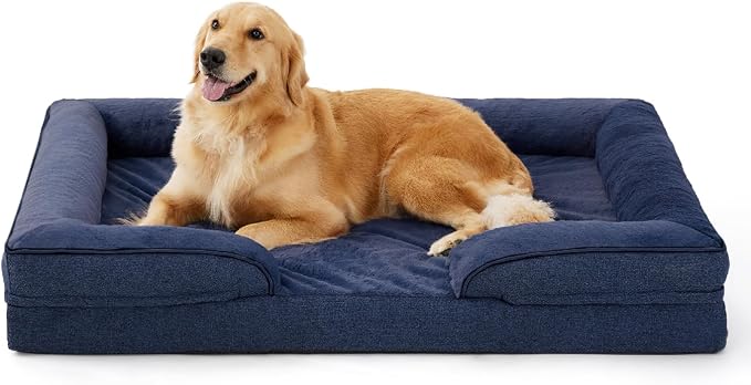 Made4pet Dog Bed Orthopedic Dog Sofa for Extra Large Dogs, Supportive Foam Pet Cushions Bed with Washable Removable Cover, Egg-Crate Foam, Waterproof Lining Bottom, Blue, 48 * 35 * 8 Inch by Made4Pets
