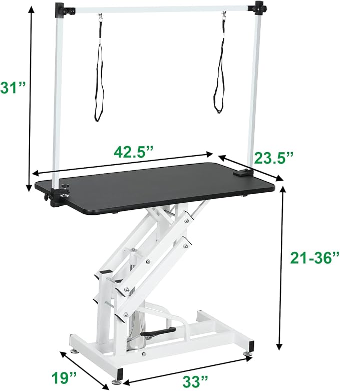 Hydraulic Dog Pet Grooming Table, 42 Inch Heavy Duty Professional Pet Grooming Station 21'' -36'' Height Adjustable for Large Dog at Home with Adjustable Overhead Arm, Clamp and Grooming Noose, Black - Image 2