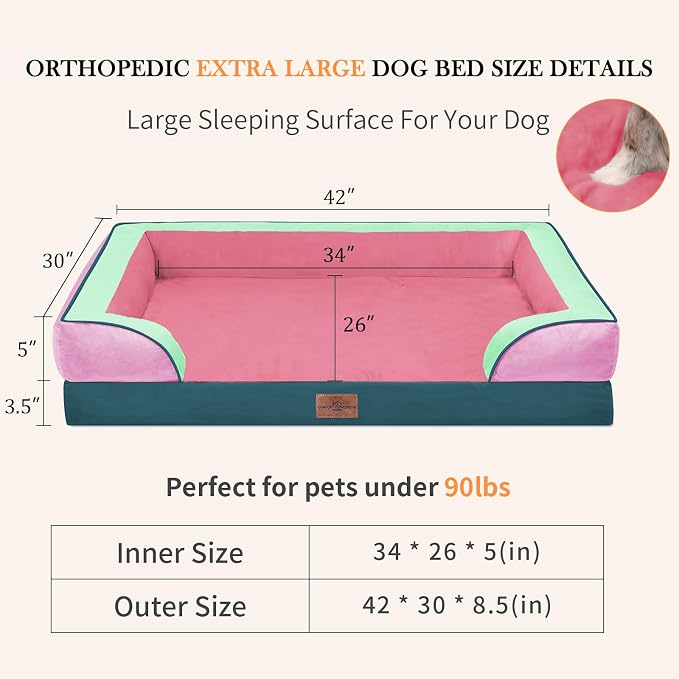 Comfort Expression Orthopedic Dog Bed for Extra Large Dogs with Bolster | Waterproof Dog Couch Bed with Washable Cover & Non-Slip Bottom, Supportive Egg Crate Foam XL Pet Bed, 42x30 Inch - Image 7
