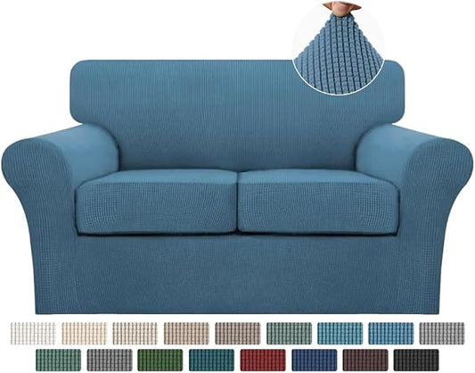 Turquoize 3 Piece Sofa Covers For 2 Cushion Couch Sofa Slipcover Soft Couch Cover For Dogs-Washable Sofa Furniture Covers With 2 Individual Cushion Covers, Thick Jacquard Fabric (Loveseat, Dusty Blue) by Turquoize