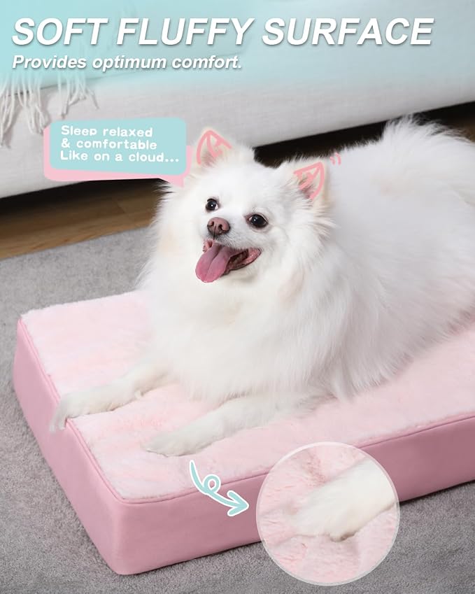 KSIIA Orthopedic Dog Bed for Small Dogs with Waterproof Lining, Pink, 23x17 | Deluxe Soft Plush Dog Crate Bed, Washable Pet Mat with Removable Cover & Egg Crate Foam for Small Dogs Sleeping & Relaxing - Image 3