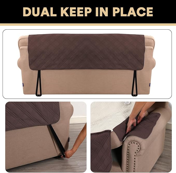 PrinceDeco 100% Waterproof Chair Sofa Slipcover for Living Room Water Resistant Couch Cover Furniture Protector Cover with Elastic Straps for Pets Kids Children Dog Cat(Chair 23", Brown) - Image 5