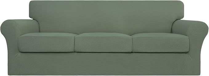 Easy-Going 4 Pieces Stretch Couch Cover Sofa Cover for Dogs Washable Sofa Slipcover for 3 Separate Cushion Couch Spandex Jacquard Fabric Elastic Furniture Protector for Pets, Kid(Greyish Green, Sofa) by Easy-Going