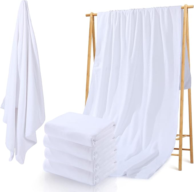 Breling 4 Pieces Sublimation Blank Bath Towel Microfiber Polyester Thick Towel Absorbent White Towel for Sublimation DIY Home Bathroom Beach, 60 x 27 Inch by Breling
