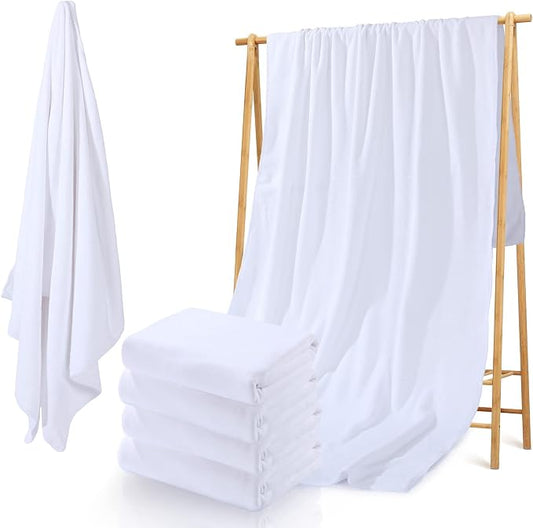 Breling 4 Pieces Sublimation Blank Bath Towel Microfiber Polyester Thick Towel Absorbent White Towel for Sublimation DIY Home Bathroom Beach, 60 x 27 Inch by Breling