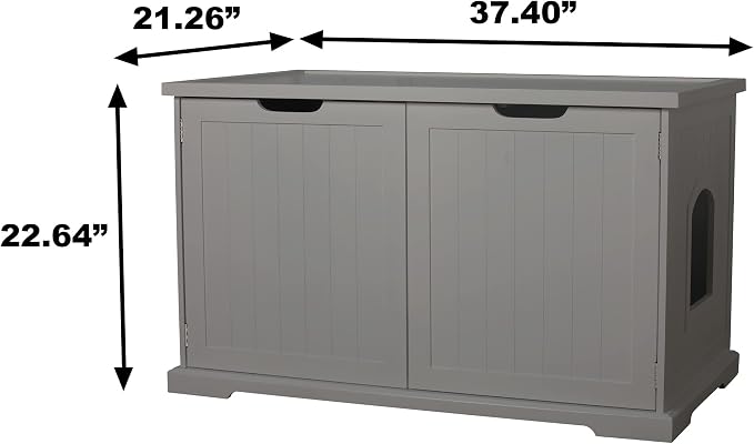Merry Products Adjustable Pet Cat Washroom Storage Bench Furniture with Removable Partition Wall for All Size Litter Boxes, Gray - Image 3