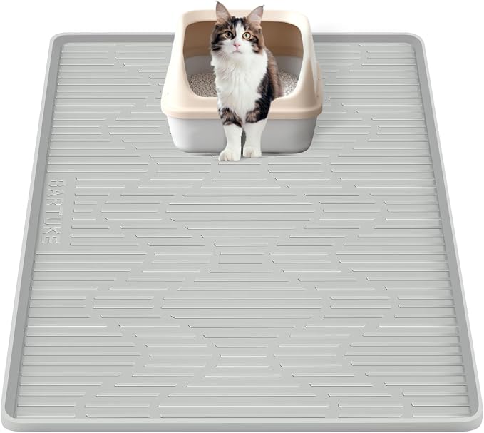 Silicone Cat Litter Box Mat 24"x 24" Extra Large Cat Rubber Mat | Cat Mat for Litter Box, Non-Slip, Waterproof Cat Litter Trapping Mat with Raised Edge, Kitty Litter Mat for Floor, Easy Clean by Bartuke