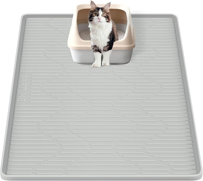 Silicone Cat Litter Box Mat 24"x 17" Extra Large Cat Rubber Mat | Cat Mat for Litter Box, Non-Slip, Waterproof Cat Litter Trapping Mat with Raised Edge, Kitty Litter Mat for Floor, Easy Clean by Bartuke