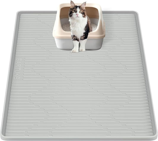 Silicone Cat Litter Box Mat 27"x 27" Extra Large Cat Rubber Mat | Cat Mat for Litter Box, Non-Slip, Waterproof Cat Litter Trapping Mat with Raised Edge, Kitty Litter Mat for Floor, Easy Clean by Bartuke