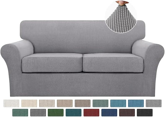 Turquoize 3 Piece Sofa Covers for 2 Cushion Couch Sofa Slipcover Soft Couch Cover for Dogs-Washable Sofa Furniture Covers with 2 Individual Cushion Covers, Feature Thick Fabric (2 Cushion Sofa, Dove) by Turquoize