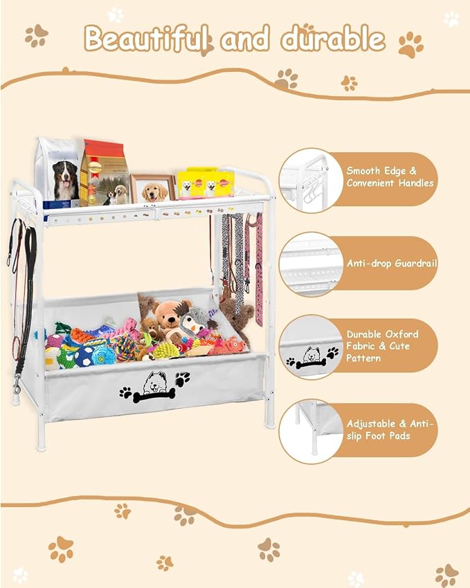 Large Dog Toy Basket,Dog Toy Bin with Storage Organizer,2-Tier Dogs Toys Box for Living Room,Dogs Cat Accessories Organizer,Durable Toys Holder Chest for Leashes - Image 7