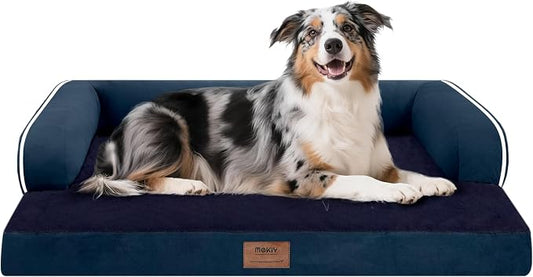 MEKIY Orthopedic Washable Dog Bed with Bolster for Large Sized Dogs | Pillow Support for Neck Relief, Egg Crate Foam, Waterproof Liner, Anti-Slip Bottom, Machine Washable Cover, 38 x 25 Inch by Mekiy