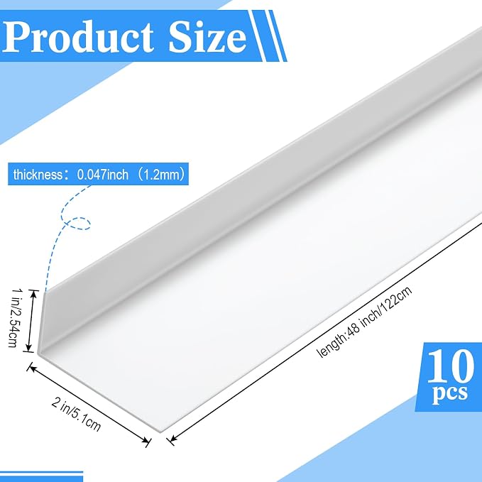 Sasylvia 10 pcs 2 x 1 x 48 inches Wall Corner Protector Guards, Avoid Scratching Scuffs, Vinyl Corner Trim Molding, Easy Install & Cleaning for Door Countertop Furniture Cabinet Protection - Image 2