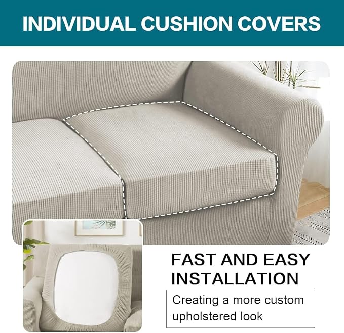 Turquoize 4 Piece Sofa Covers for 3 Cushion Couch Sofa Slipcover Soft Couch Cover for Dogs Washable Furniture Cover with 3 Individual Large Cushion Covers Feature Fabric (Large Sofa, Island Fossi) - Image 5