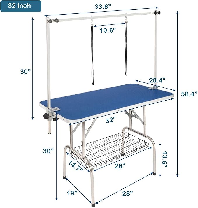 Bonnlo 32-inches Pet Grooming Table, Portable Dog Grooming Table with Arm Noose & Mesh Tray, Adjustable Foldable Pet Groom Table Stand for Dog Cat, Maximum Capacity Up to 330 LBS (32in) - Image 2