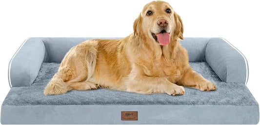 MEKIY Orthopedic XL Dog Bed with Bolster for Extra Large Size Dogs | Pillow Support for Neck Relief, Egg Crate Foam, Skin-Friendly Surface, Waterproof Liner, Anti-Slip Bottom, 42 x 30 Inch by Mekiy