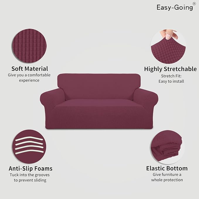 Easy-Going Stretch Oversized Loveseat Couch Covers Washable ASH Rose | 1-Piece Large Loveseat Cover for 2 Cushion Couch Furniture Protector RV Sofa Slipcover Soft with Bottom for Kids Pets - Image 3