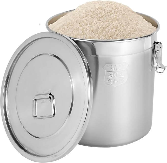 DYNAMI 8.7Gal 304 Stainless Steel Airtight Container with Lid and Locking Clamp,28-60Lbs Metal Bucket Large Food Storage Container Stainless Steel Milk Can,for Rice, Flour,Oil,Soup(33L) - Image 9