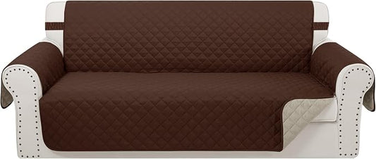 Reversible Oversized Sofa Covers, XL Sofa, Brown/Beige | Couch Cover Furniture Protector for Dogs Elastic Straps Water Repellent Furniture for 4 Cushion Couch by LuxshareHome