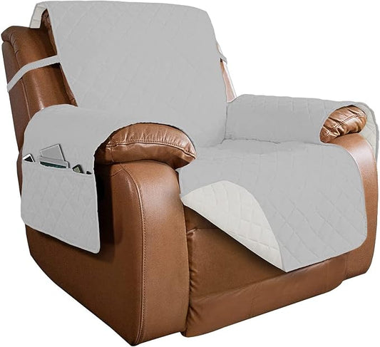 PureFit Reversible Recliner Chair Covers Couch Covers for Dogs, 28 in | Light Gray/Ivory, Water Resistant Couch Protector, Washable Pet Couch Cover with Non Slip and Elastic Straps For Kids by PureFit