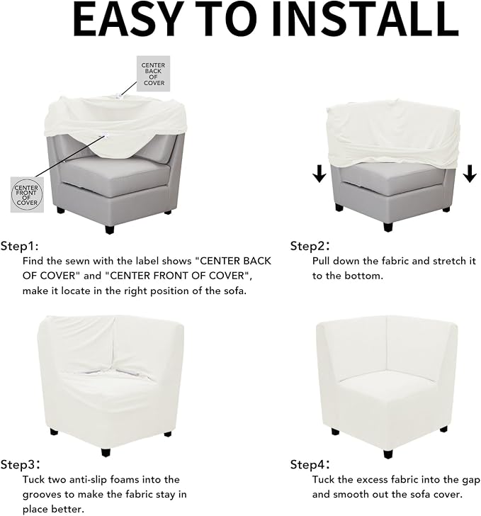 Easy-Going Stretch Soft Sectional Corner Sofa Couch Slipcover Cream | 1-Piece Sofa Cover Furniture Protector with Bottom For Kids, Pet, Spandex Jacquard Machine Washable for Living Room - Image 5