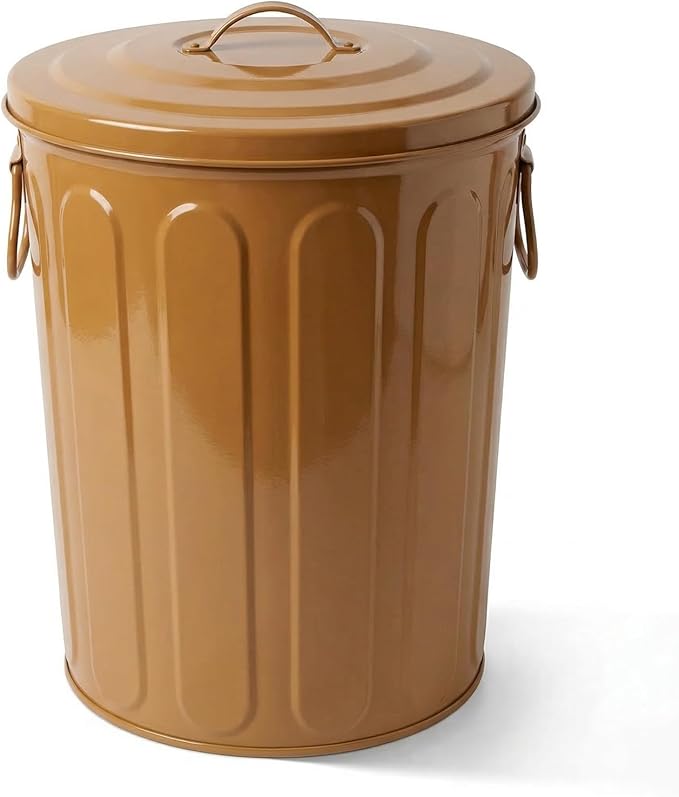 Plexon 5 Gallon Small Metal Trash Can with Lid Outdoor Galvanized Steel Bucket with Lid 5 Gal Storage Can for Dog Food Bird Seed Storage Container, Brown by Plexon