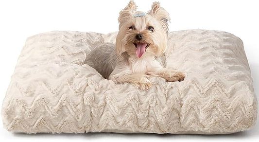 EHEYCIGA Washable Small Dog Bed for Crate 23x18 Inch, Kennel Pad for Puppy Up to 25 lbs, Plush and Comfy Pet Sleeping Mat, Beige by EHEYCIGA