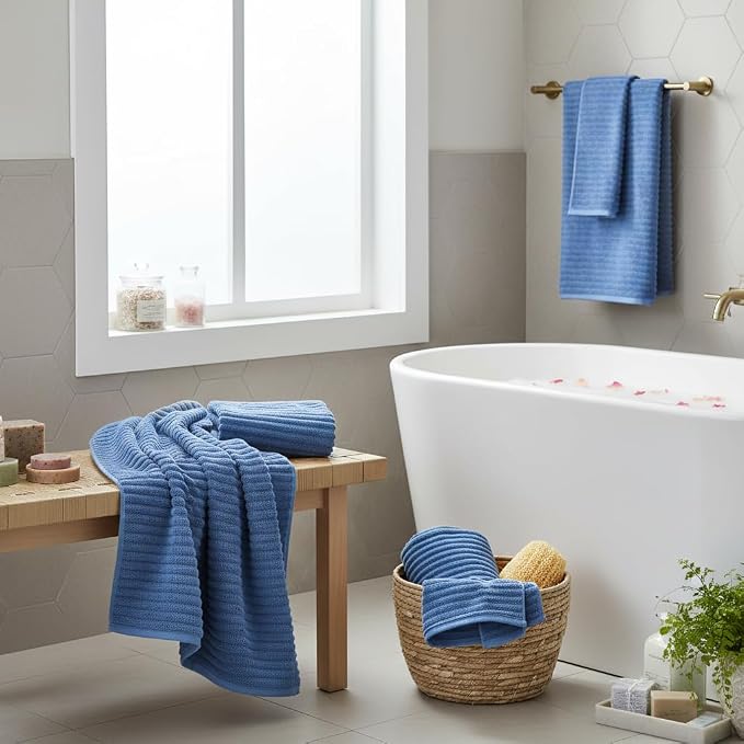6 Piece Bath Towel Set, 40"x80" Oversized Bath Sheets, Blue | Microfiber, Quick Dry, Highly Absorbent, Towels for Bathroom, 2 Extra Large Bath Towels, 2 Soft Hand Towels, 2 Washcloths - Image 2