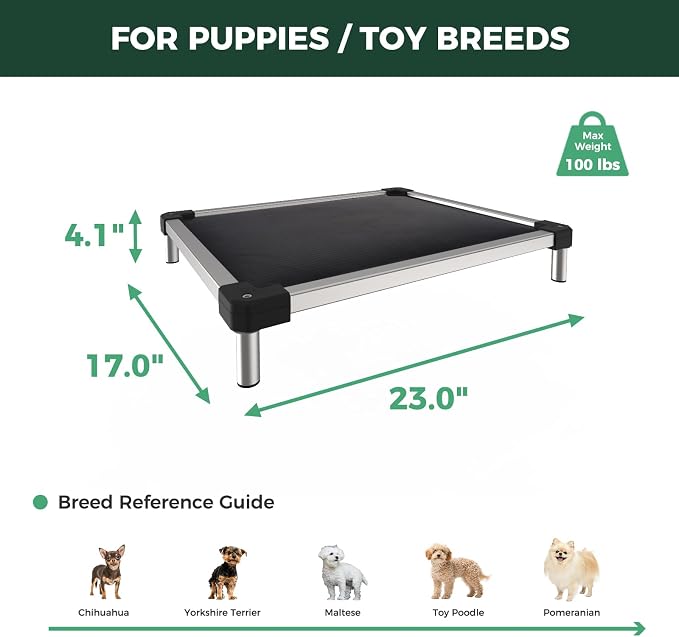 FXW TitanNest Chew-Proof Elevated Dog Bed, Raised Cot for Indoor/Outdoor/Camping Use, Durable & Washable Padded Pet Bed for Toy Dogs, 23.0" L x 17.0" W x 4.1" H, Black - Image 7