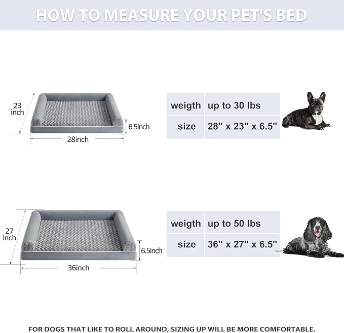 BFPETHOME Orthopedic Washable Large Dog Bed for Senior Dog Comfy Sleep | Waterproof Big Soft Pet Couch Bed for Dogs Relax with Removable Cover Supportive Egg Crate Foam Grey 28x23 Inch - Image 2