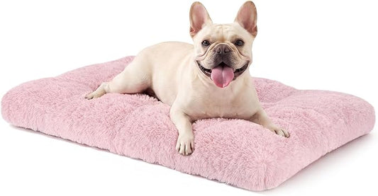 JOEJOY Dog Bed Crate Pad, Deluxe Plush Washable Dog Beds Fulffy Soft Kennel Pad Anti-Slip Pet Sleeping Mat for Medium Small Dogs, 29" x 21", Pink by JOEJOY