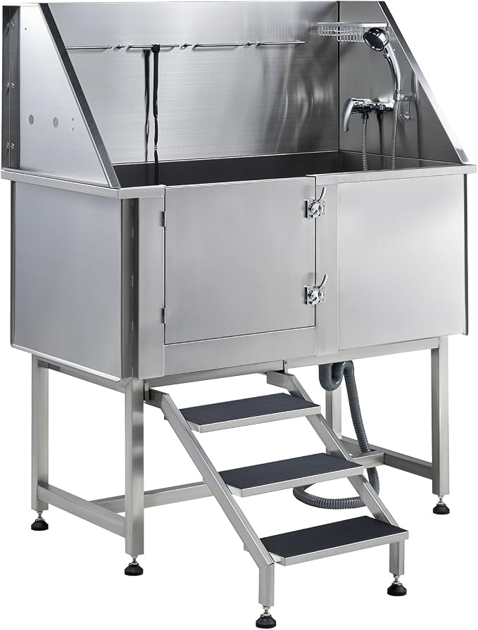 Albott 50-Inch Stainless Steel Dog Washing Station with Anti-Slip Steps, Sprayer, Faucet, and Soap Box – Professional Pet Bathtub for Medium/Small Pets, Ideal for Home, Garage, and Grooming(Left) - Image 9