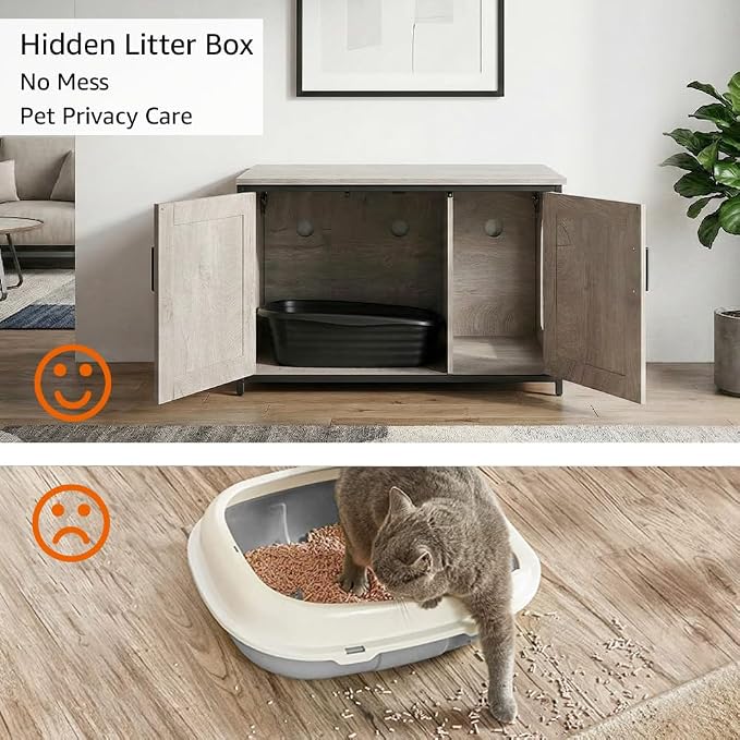 unipaws Top Opening Cat Litter Box Enclosure Furniture, Flip Top Design | XL Extra Large Cat Box, Friendly to Elderly People, High Jumbo Automatic Litter Box Cover Hidden for Large Cat - Image 2