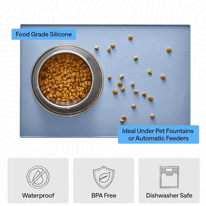 GORILLA GRIP 100% Waterproof Raised Edge BPA Free Silicone Pet Feeding Mat, Dog Cat Food Mats Contain Spills Protects Floors, Placemats for Cats and Dogs Water Bowl, Pets Accessories 26x17 Blue - Image 5