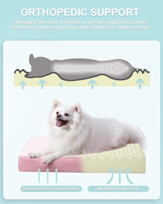 KSIIA Orthopedic Dog Bed Waterproof Dog beds for Medium Dogs Deluxe Plush Washable Pet Mat with Egg Crate Foam & Removable Cover, 29 x 18 Inch, Pink - Image 2
