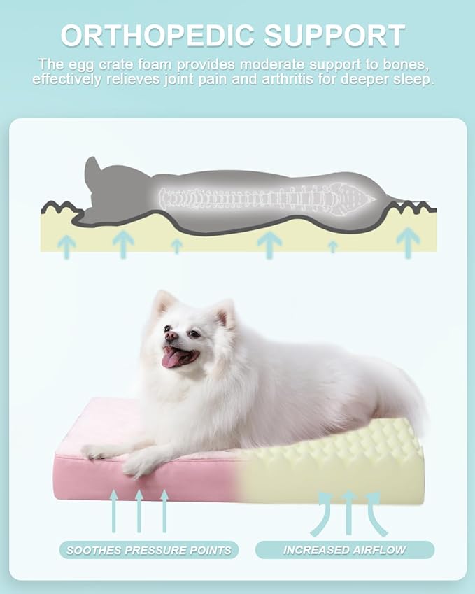 KSIIA Orthopedic Dog Bed for Small Dogs with Waterproof Lining, Pink, 23x17 | Deluxe Soft Plush Dog Crate Bed, Washable Pet Mat with Removable Cover & Egg Crate Foam for Small Dogs Sleeping & Relaxing - Image 2
