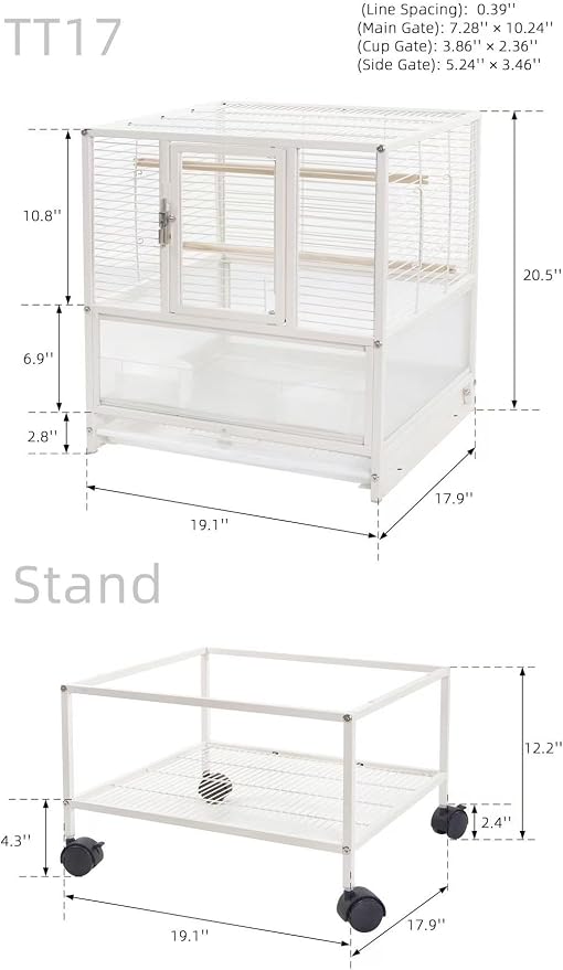 Stackable Breeding Bird Cage with Splash-Proof Baffle, Rolling Stand with Wheels, for Aviaries, Canaries, Cockatiels, Lovebirds, Finches, Budgies, Small Parrots, White. (1F) - Image 3