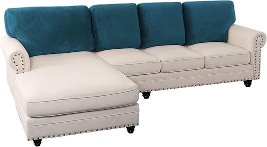 PrinceDeco Sectional Couch Covers Velvet Cushion Covers for Sectional Couch Washable Cushion Covers for Sectional Sofa Pet Friendly Sectional Sofa Slipcovers(1 Chaise Back+ 3 Sofa Back,Deep Teal) by PrinceDeco