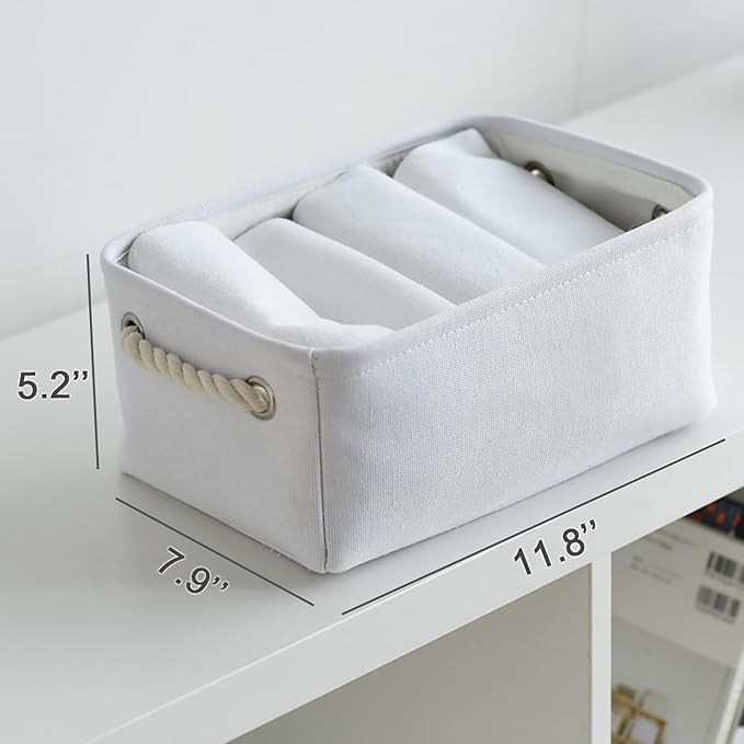 TheWarmHome Storage Basket for Organizing - Small 6 Pack 11.8x7.8x5.2 inch Gifts for Empty with Rope, Fabric Storage Cubes for Decorative Cloth Dog Livehome (White) - Image 5