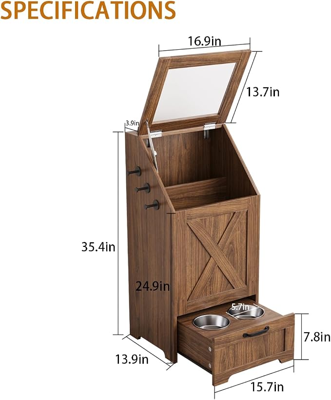 Dog Feeding Station with Storage Cabinet and 2 Elevated Dog Bowls, Hidden Pet Food Storage Organizer for Dog &Cat,Modern Dogs Furniture (Walnut) - Image 9