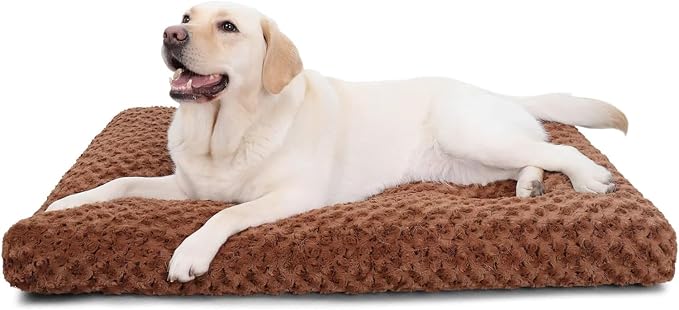 KSIIA Washable Dog Bed Deluxe Plush Dog Crate Beds Comfy Kennel Pad Anti-Slip Pet Sleeping Mat for Large, Jumbo, Medium, Small Dogs Breeds, 41" x 27", Brown by KSIIAPetProducts