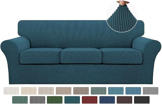 Turquoize 4 Piece Sofa Covers for 3 Cushion Couch Sofa Slipcover Soft Couch Cover for Dogs-Washable Sofa Furniture Covers with 3 Individual Cushion Covers, Jacquard Fabric (3 Cushion Sofa, Deep Teal) by Turquoize